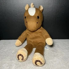 Hug Fun Plush Horse Knit Brown Pony Pink Sparkly Eyes 14" Stuffed Toy Pet Lovey