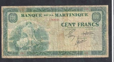 MARTINIQUE 100 FRANCS (1942) ~ P-19a ~ WORLD WAR II ISSUE ~ VERY SCARCE