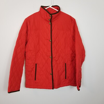 LANDS' END Women's Dory Quilted Snap Up Jacket 404988 MSRP $79.50 Red Size Large