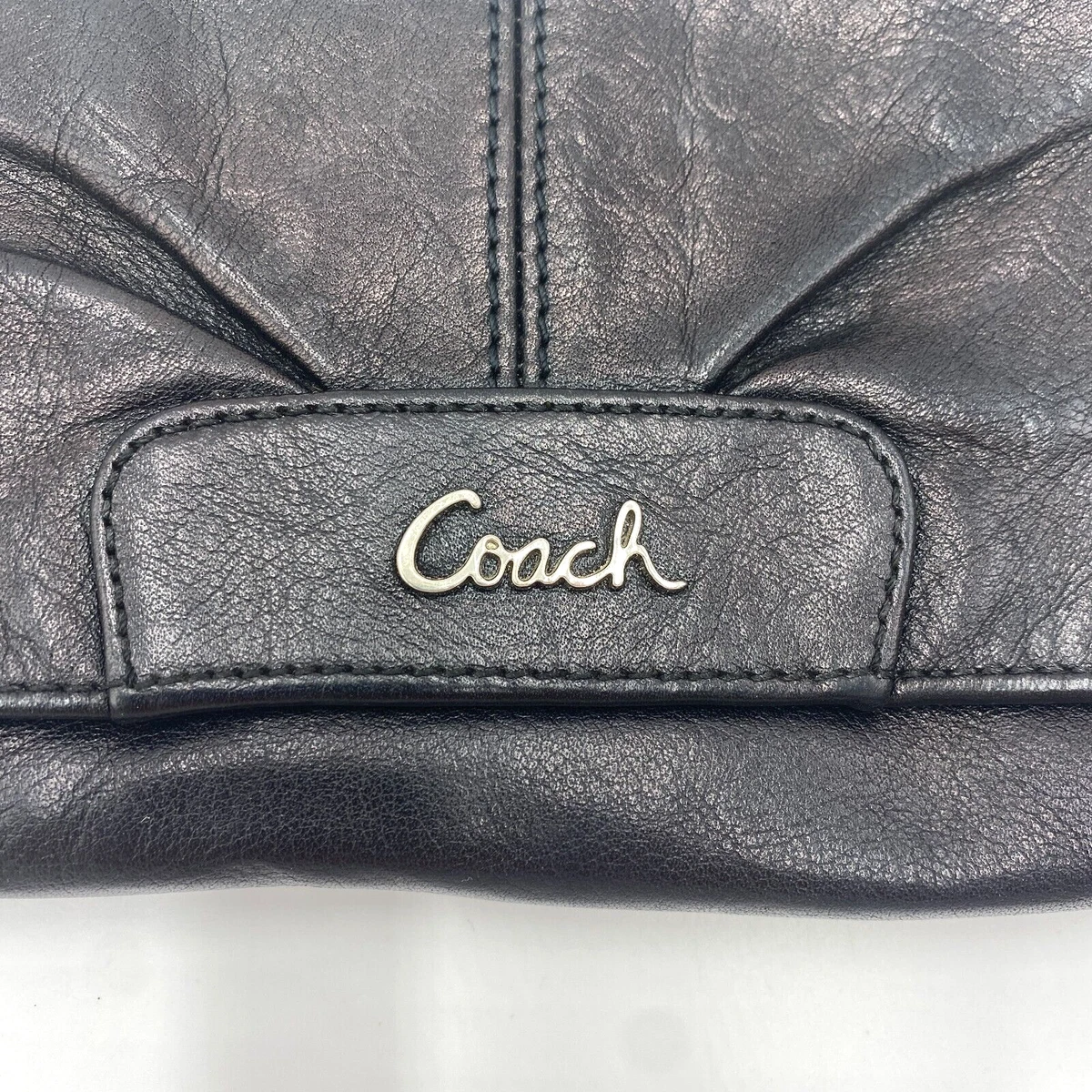 Coach Ashley Black Leather Wristlet Wallet Clutch Snap Closure 8.5
