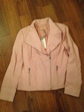 John Lewis 100% Leather Zip Front Coat Jacket Pink Size 12 New
