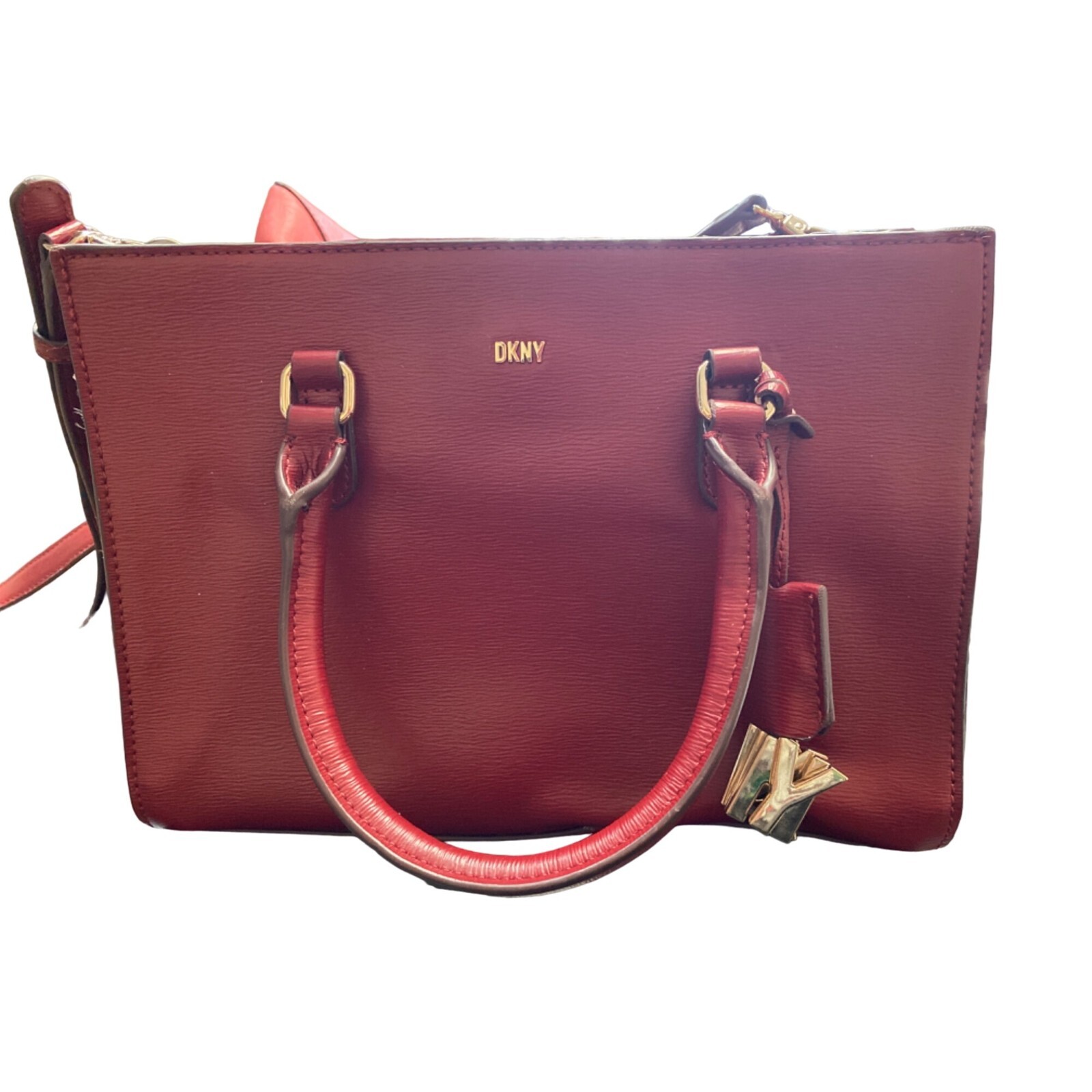 Dkny Perri Small Box Satchel Scarlet Pre-Owned image 6