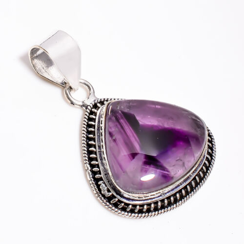 Trapiche Amethyst Stone Vintage Handmade 925 Sterling Silver Pendant 1.7" GSR950 - Picture 1 of 2