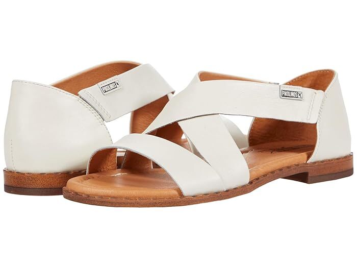 Women Pikolinos Algar Leather Sandals Slip-On Open Toe Flats Nata White  Leathe