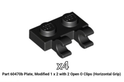 NEW Lego Flat Modified 1x2 Clips Horizontal Open O Clip Black (Lot