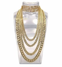 Concave Cuban link Chain Necklace Bracelet Diamond Shape Cut 14k Gold Plated