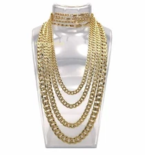 Concave Cuban link Chain Necklace Bracelet Diamond Shape Cut 14k Gold Plated
