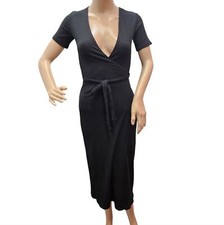 Reformation Britton Ribbed Wrap Dress in Black