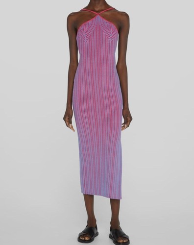 $410 Anna Quan Women's Blue Pink Keeley Knit Halte-Neck Dress Size AU6/US2