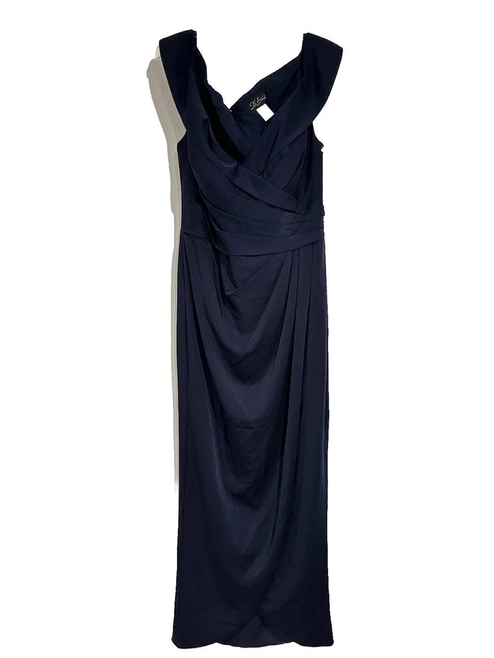 La Femme 25206 Ruched Cap Sleeves Long Jersey Dress Navy Blue 14 Mother Of Bride - Image 2 of 4