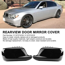 2X Side Mirror Cover Cap Gloss Black For BMW E46 330Ci E65 E66 745Li 750i 750Li