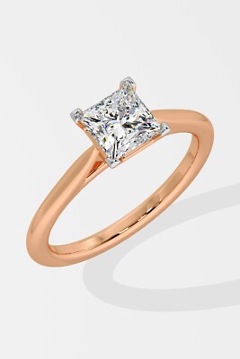 1.01CT Lab Grown Princess Cut Diamond Ring in Solid 14KT Rose Gold Size 10