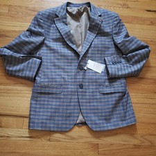 Baggi Mens Houndstooth Blue  Brown Blazer  Vest NWT Made In TURKEY