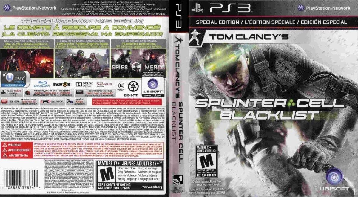 Tom Clancy's Splinter Cell: Blacklist (Sony PlayStation 3, 2013) for sale  online