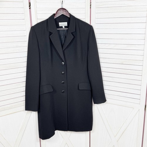 Vtg Casual Corner Blazer Women 16 Black Button Front Long Topper Jacket Single - Picture 8 of 13