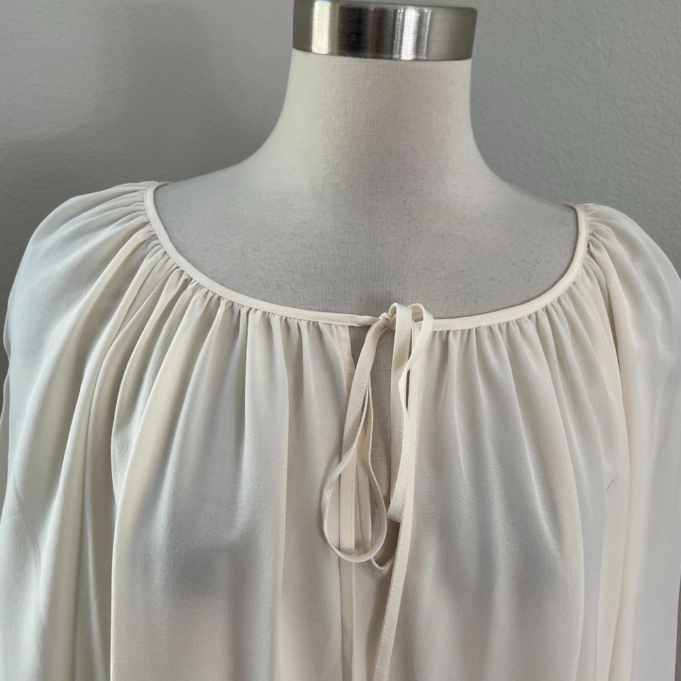 Ralph Lauren Mujer Plus 22W Marfil 100% Seda Campesina Blusa Cuello Corbata Camisa Top Foto 2 de 4