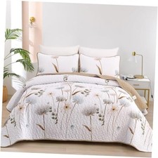 Size Quilt Set Floral,3 Pieces/Beige Farmhouse Quilts Lightweight King Khaki