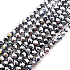Silver Crystal Faceted Rondelles Bead Jewelry Making Supplies 11" Strand