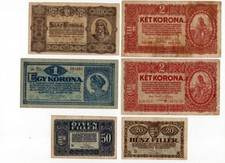 1920 Hungary 20 Fillér 50 Filler 1 Egy Korona 2 Korona Ket 100 Szaz Korona set