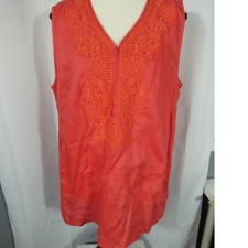Elie Tahari Sleeveless Linen Embroidered Tunic Colorful Peasant Boho Festival 