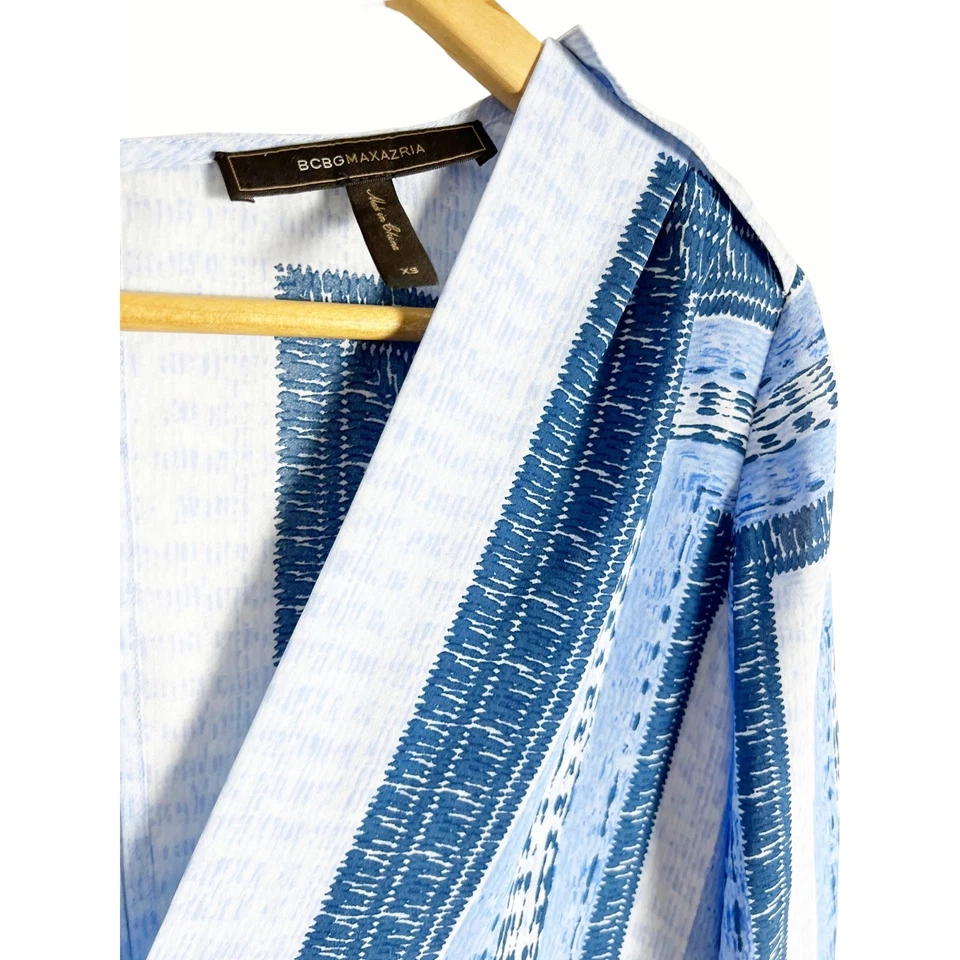 BCBGMaxAzria 蓝色条纹印花长袖 V 领连身裤 XS 码 — 第 2/4 张图片