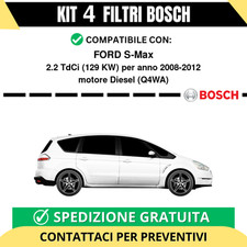 KIT BOSCH 4 Filtri tagliando per FORD S-Max 2.2 TdCi 129 kw Diesel 2008-2012