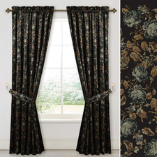 Black Velvet Curtains 84 Inches Long - Printed Floral Design Home Decoration Lux