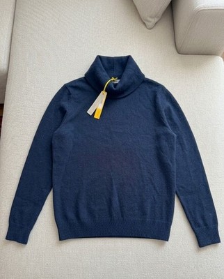 NWT JAEGER 100% Pure Cashmere Roll Neck Sweater Navy Blue Women M