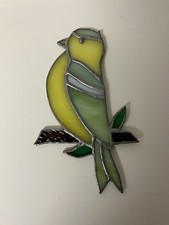 Vintage Stained Glass Suncatcher Bird on Branch 6’’ Yellow & Green Decor