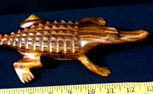 VTGHand-Carved Wooden Alligator /Crocodile Folk Art, Striped, Textured 13"X 4.5"