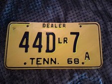 Vintage Original 1968 TENNESSEE DEALER LICENSE PLATE ! Near Mint ! 