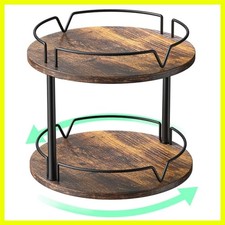 12" Wood Lazy Susan, Rotating Spice Rack, 2 Tier Spice Turntable Organizer, I...