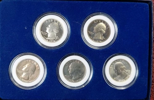 1976 Bicentennial Quarter Coin Colection Set of 5 Uncirculated P D S 2 Silver