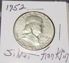 Fine Silver 1952 p Philadelphia Mint Franklin Silver Half 1/2 dollar .50 cents