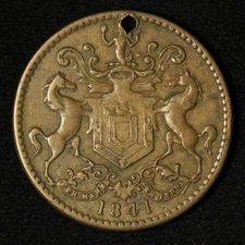 1841 Rutherford St. Johns Newfoundland, Canada 1/2 Penny Token, Holed