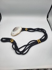 Vintage Abalone Shell Tropical Fashion Black Braided Cord Rope Belt