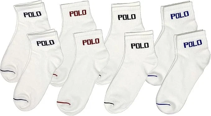 Polo Ralph Lauren 8 Pack Mens Low Cut Ankle Socks in White Sock Size 10-13
