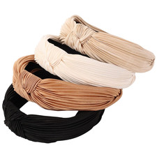 4 Pack Knotted Wide Headbands for Women Girls Cute Head Wrap in Solid Color Non-