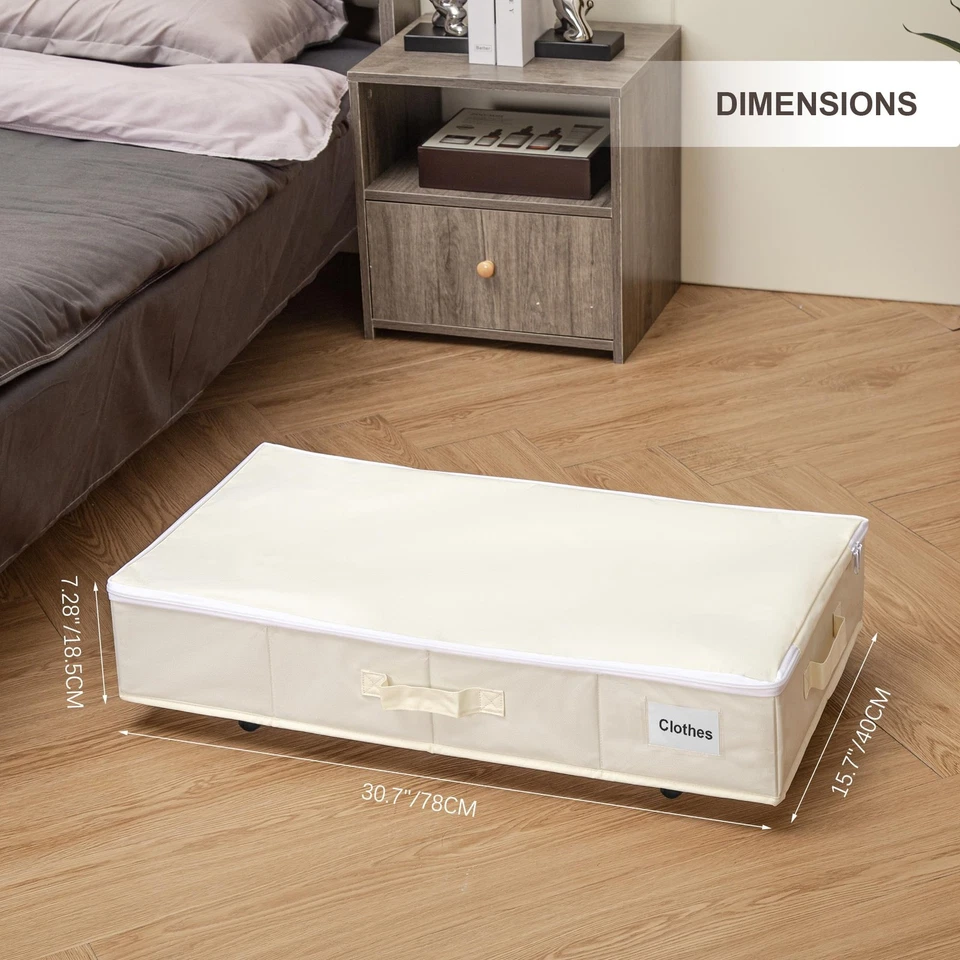 Organizador embaixo da cama com rodas, pacote com 2 caixas de armazenamento para cobertores, bege - Imagem 3 de 4