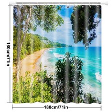 Tropical-Beach Shower Curtain,Ocean View with Palm Trees Lounge Chairs new