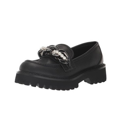 Karl Lagerfeld Womens 5 M Black Leather Gemsy Chain Slip On Loafers NEW HC5