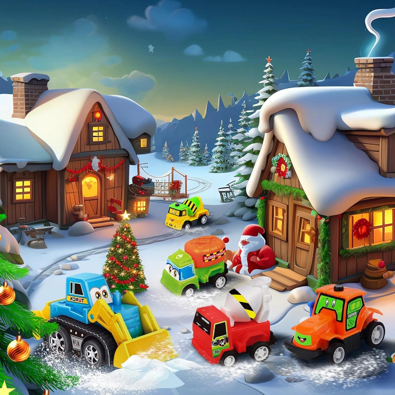 Christmas Countdown Cartoon Vehicles Advent Calendar – 24 Days 3D Blind Boxes