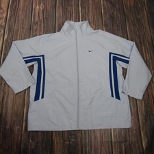Nike Jacket Youth XL 16-18 Gray Full Zip Track Woven Striped Sleeves Swoosh