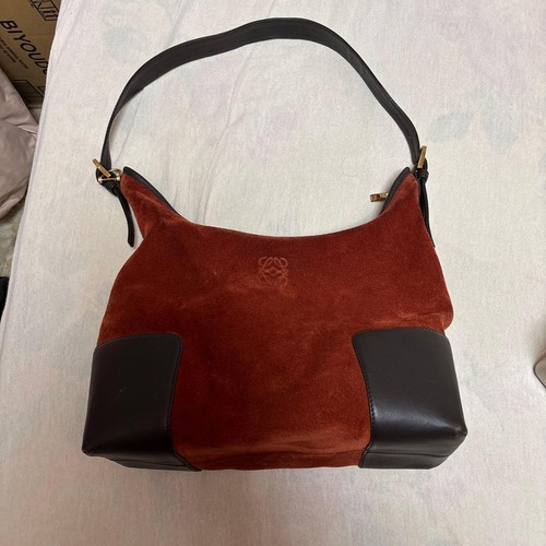 LOEWE suede x leather shoulder bag brown 872711