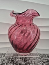 Dartington Crystal Romany Round Vase Cranberry Pink Amethyst Swirl Glass Boxed