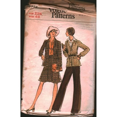 Vintage Vogue Patterns 8772 Women Jacket Skirt Pants Size 22.5 Bust 45 1970s