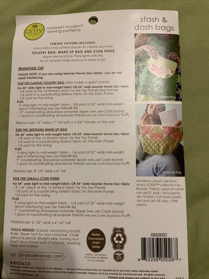 Amy Butler kit, Stash & Dash Bags sewing pattern - start small business - Image 3 of 4