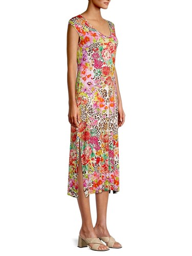 NWT $180 Johnny Was XL Wild Garden Mixed-Print Stretch Jersey Long Midi Dress - Picture 8 of 12