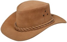 Australian Tan Western Style Cowboy Outback Real Suede Leather Aussie Bush Hat