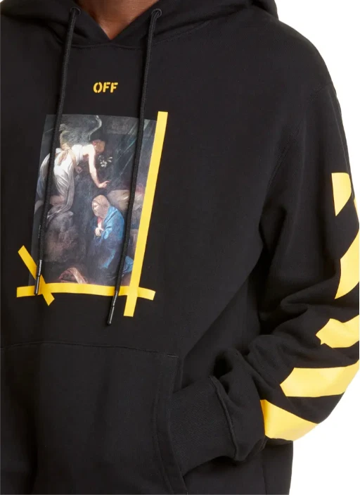 OFF WHITE Felpa con cappuccio bianca Caravaggio pittura grafica nera taglia XL